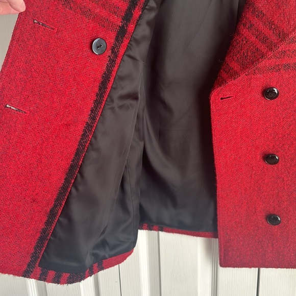 Frame Buffalo Checkered Wool Blend Pea Coat   Red and Black. - Picture 6 of 7